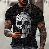 summer new skull short sleeve 3d printing black horror fashion t shirt casual sports breathable top oversized mens clothing