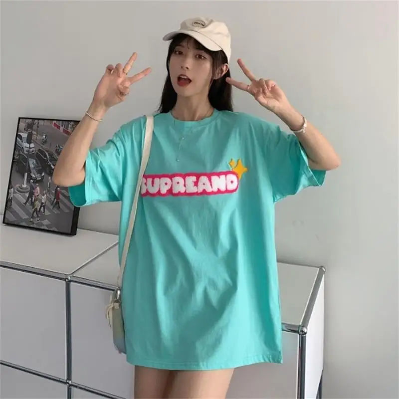 

Women's T-shirts Tops Japanese Kawaii Ulzzang Loose Casual Lazy Letter Print Tshirt Female Korean Harajuku Clothes For Women