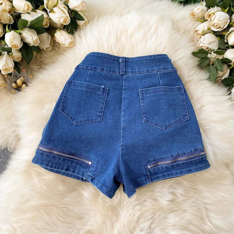 

High Waist Women Denim Shorts Summer Cross Bandage Sexy Zipper Female Jeans Elastic Cotton A Line Korean Short Jean 2021