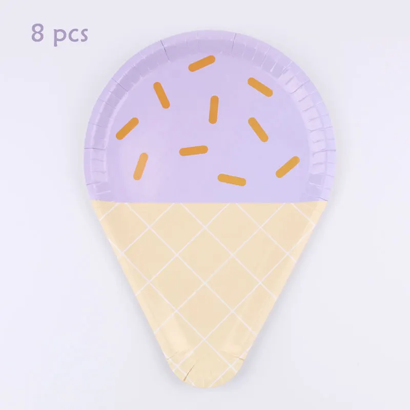 

40Pc/Set Purple Ice Cream Theme Disposable Tableware Birthday Decoration Baby Shower Plate Napkin Fork Tablecloth Party Supplies