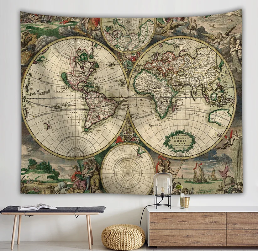 Гобелен с картой мира ткань высокой четкости Настенный декор акварельная карта