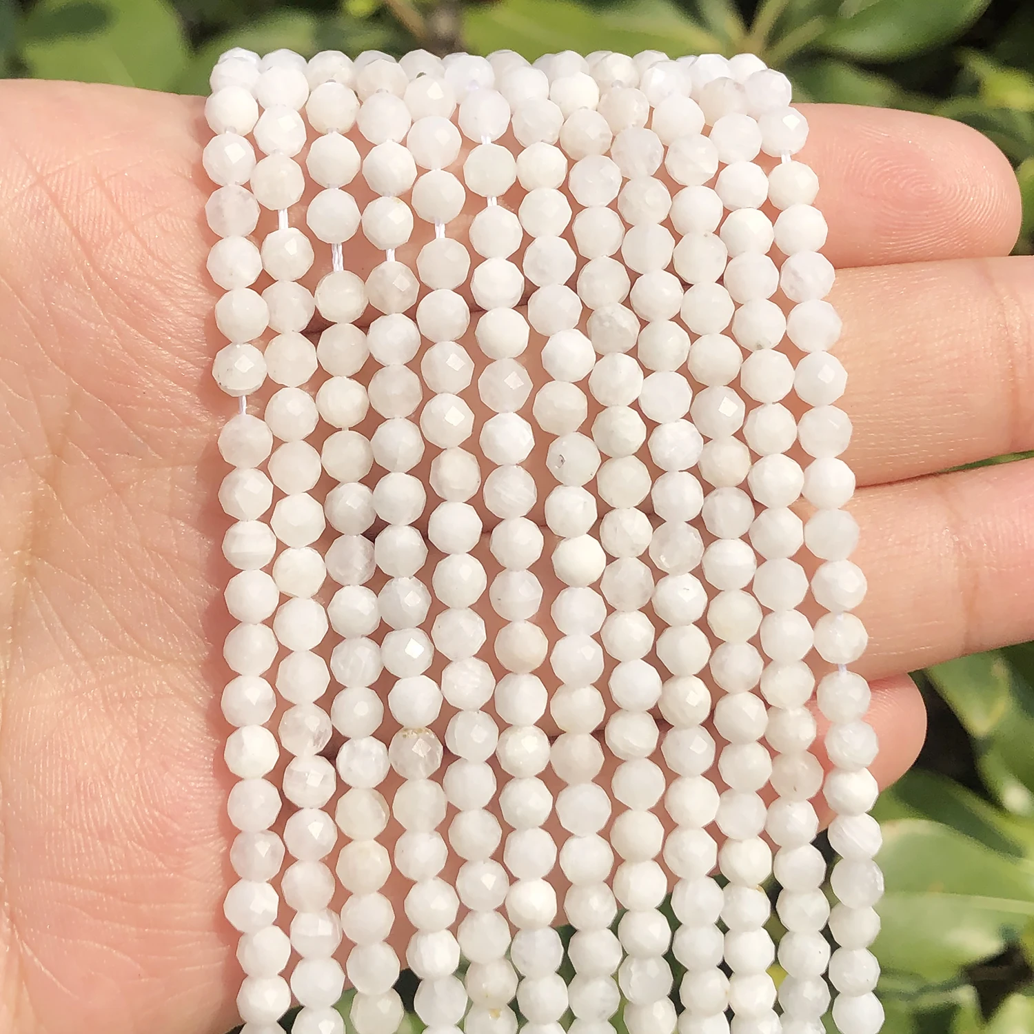 

A+ Natural White Moonstone Beads Faceted Stone Round Loose DIY Beads for Jewelry Making Handmade Bracelet Charms 15inch 2/3/4mm