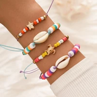 modyle bohemian colorful beads chain bracelets set gold color star turtle shell charm braided rope bracelet for women