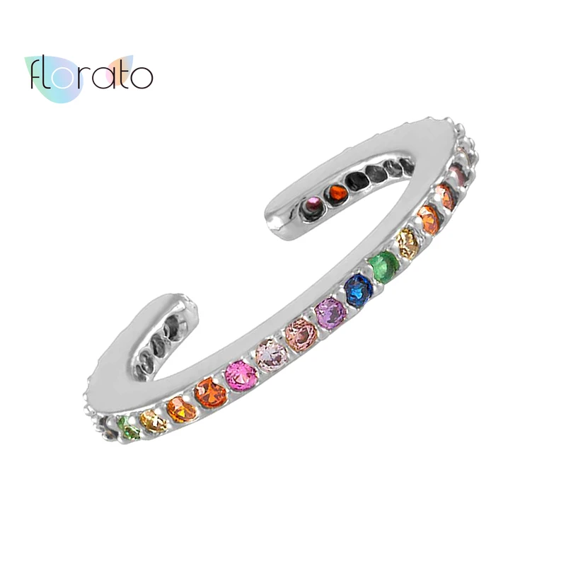 

New Arrival Rainbow CZ Crystal Ear Cuff 925 Sterling Silver Stackable C Shaped Clip Earrings No Pierced For Women Accessories