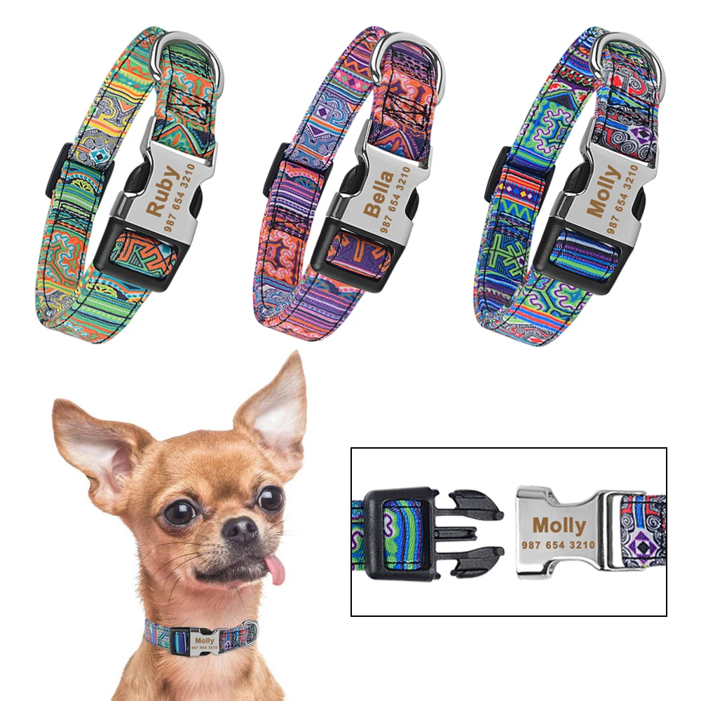 Регулируемый нейлоновый унисекс-поводок для собак в модном стиле с персонализированной гравировкой бесплатно. Информация о питомце на маленьком или большом ярлыке.