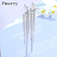 foxanry new arrival long tassel earrings for women couples 925 stamp terndy charms earring wedding jewelry gifts