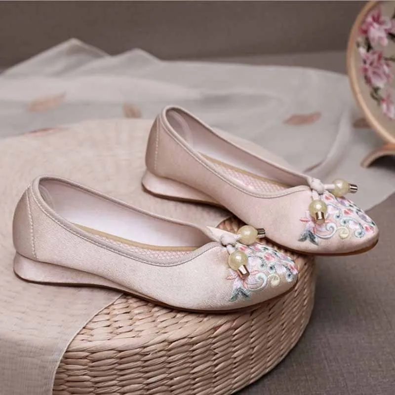 Hanfu Shoes Women Summer&amp Autumn Flat Chinese Vintage Embroidered Beige Black For Plus Size |