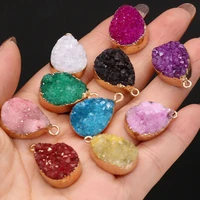 1pcs natural druzy stone red pink green blue pendants for women necklace earring jewelry making diy gifts size 24x15x8mm