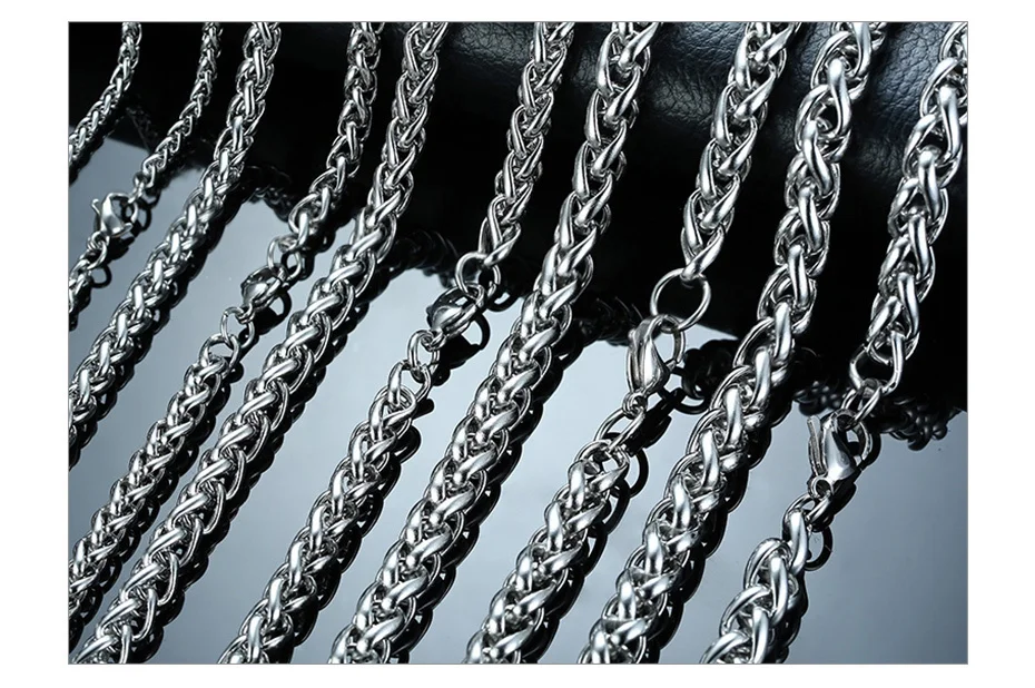Vnox 3-7,4 мм Spiga Links Серебряный тон нержавеющая сталь цепь с плетением "пшеница" мужское ожерелье 24"