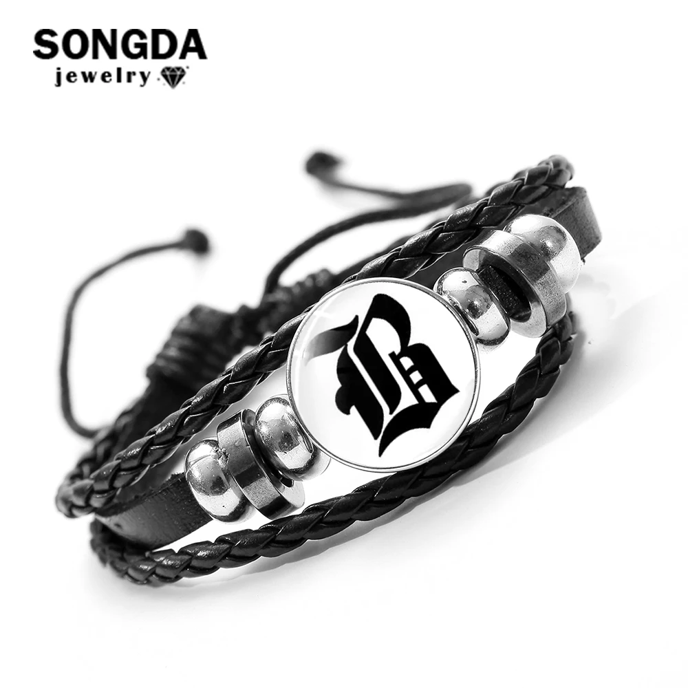 SONGDA уникальный A-Z старый английские буквы из искусственной кожи браслет 26 букв