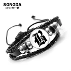 SONGDA уникальный A-Z старый английские буквы из искусственной кожи браслет 26 букв алфавита первоначальное название Стекло оснастки браслет команда клуба идея подарка