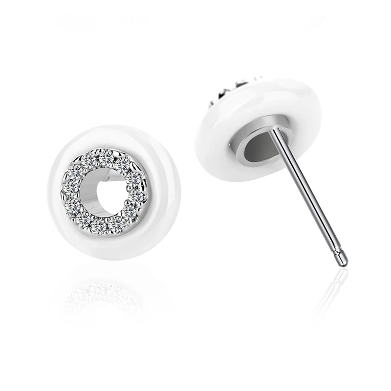 silver white Женские маленькие керамические серьги MAIKALE, модные круглые серьги-гвоздики с золотистым/серебристым покрытием и драгоценным камнем, бижутерия для подарка - Окраска металла: silver white