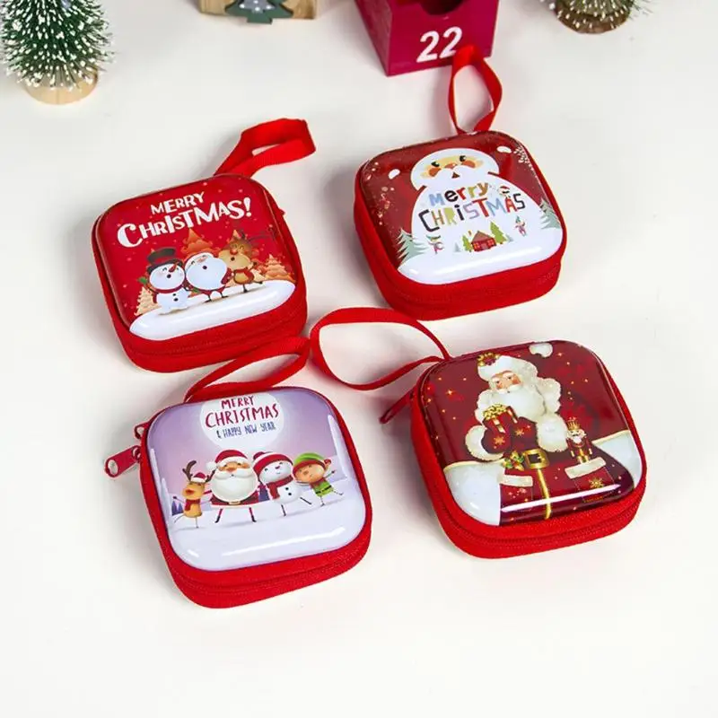 Christmas Money Wallet Tinplate Square Zipper Coin Purse Cartoon Santa Claus Snowman Storage Candy Boxes Children Gift 2020 | Дом и сад