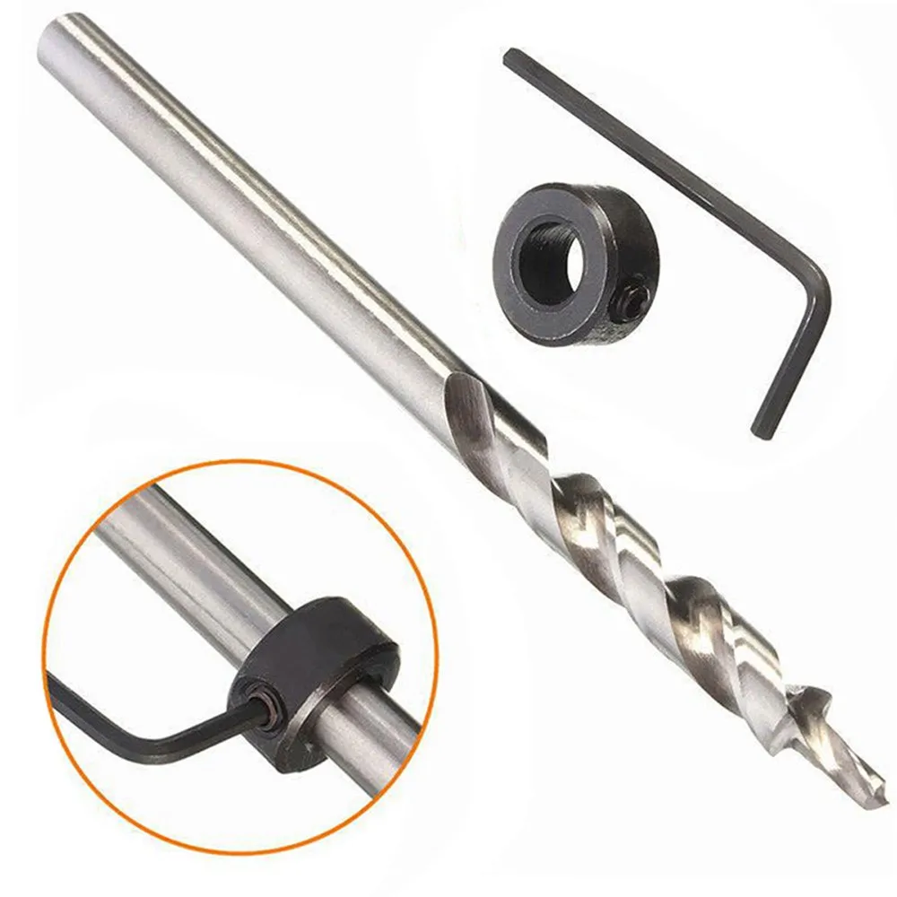 

3/8" Hex Pocket Hole Twist Step Drill Bit+Stop Collar Set For Kre-g Jig Guide 1/4\" Hex Step Drill Bit
