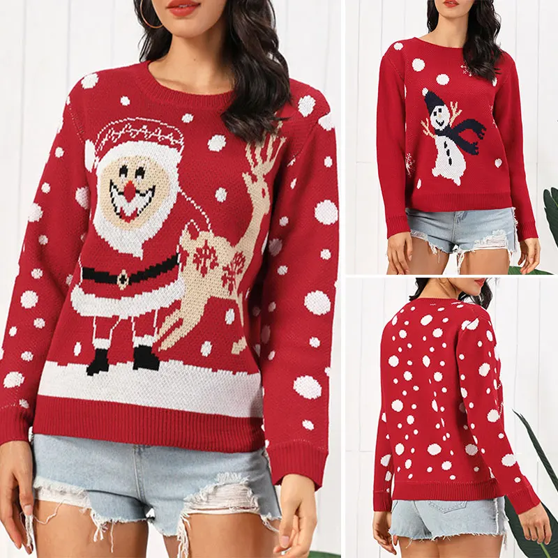 

Women Merry Christmas Sweater Autumn Winter Knitted Jumper Sweaters Casual Loose Long Sleeve Jacket Pullovers