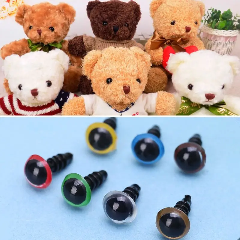 

100Pcs 8mm/0.31in DIY Doll Puppet Plastic Screw Thread Eyes Safety Washers Pads For Handmade Teddy Bear Doll Craft Children Kids