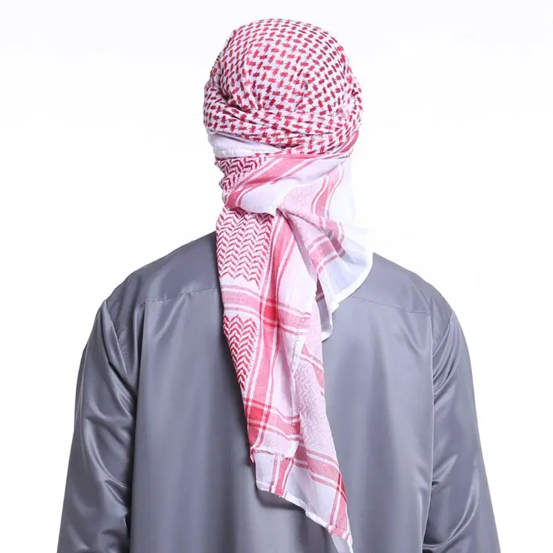 

23GD 140x140CM Mens Headscarf Turban Hat Muslim Arab Dubai Retro Geometric Wavy Patterns Jacquard Square Scarf Shawl Islamic