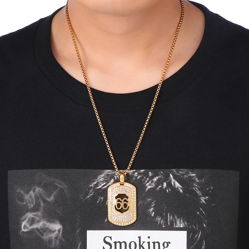

Bling Iced Out Number 66 Necklace & Pendants Paved Pendant Stainless Steel Chain For Men jewelry