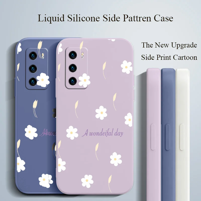

Literary Flowers Case For Huawei P40 P50 P30 P20 Pro Lite Mate 40 30 20 Pro Lite Nova 5t Y7A Soft Liquid Silicone Phone Cover