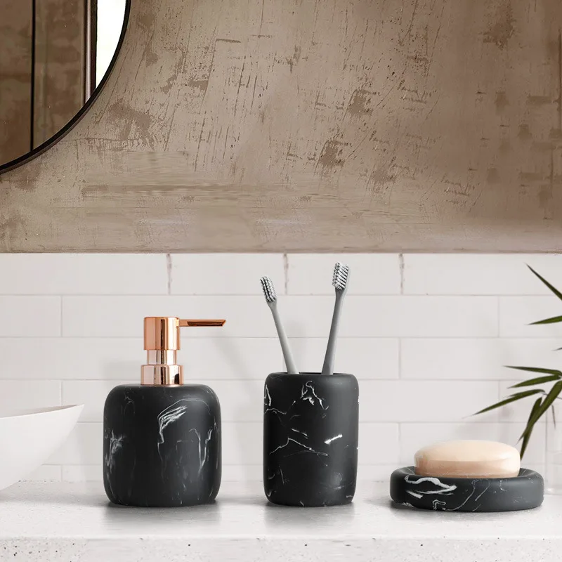 Resin Bathroom 4 Piece Set Light Luxury Marble Creative Home Wash Lotion Bottle Soap Dish Toilet Brush Wash Cup Bath Accessories