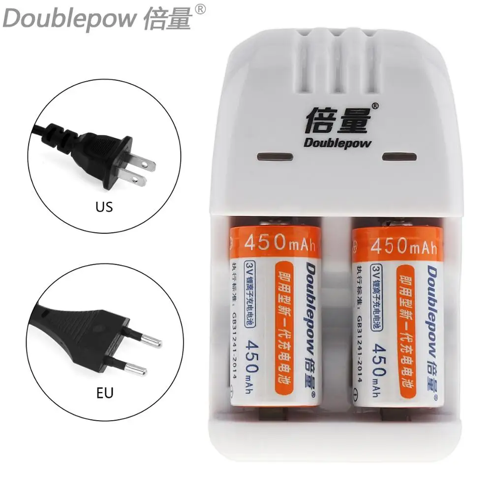Doublepow 2 шт. 450 мАч CR123A LiFePo4 аккумуляторная батарея + слота смарт зарядное устройство