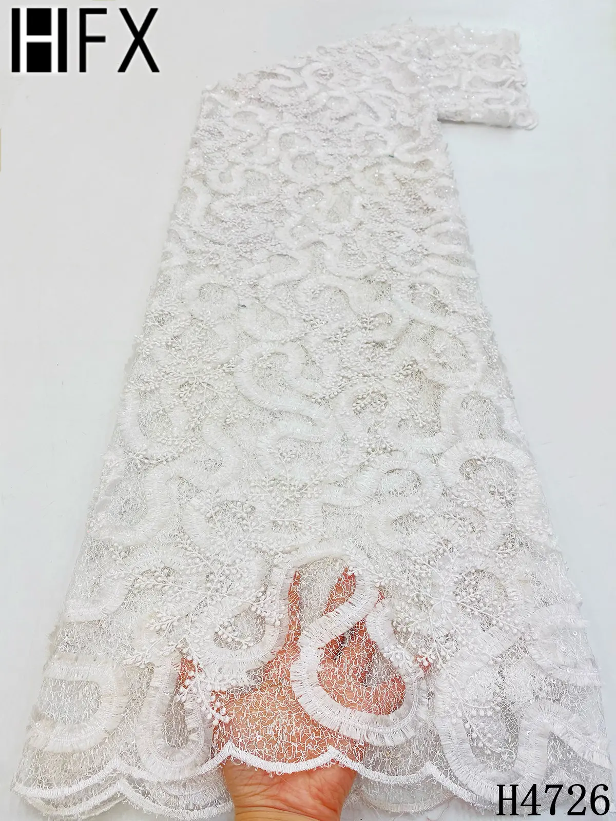 

HFX 2021 New African Lace Fabric Purple Embroidered Tulle Lace Nigerian Lace Fabric Mesh Lace Bride Dress Material For Sewing