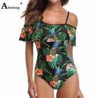 plus size women one piece swimsuit ruffled sleeve swimwear 2021 model flower print bathing suit one piece bohemian swim clothing