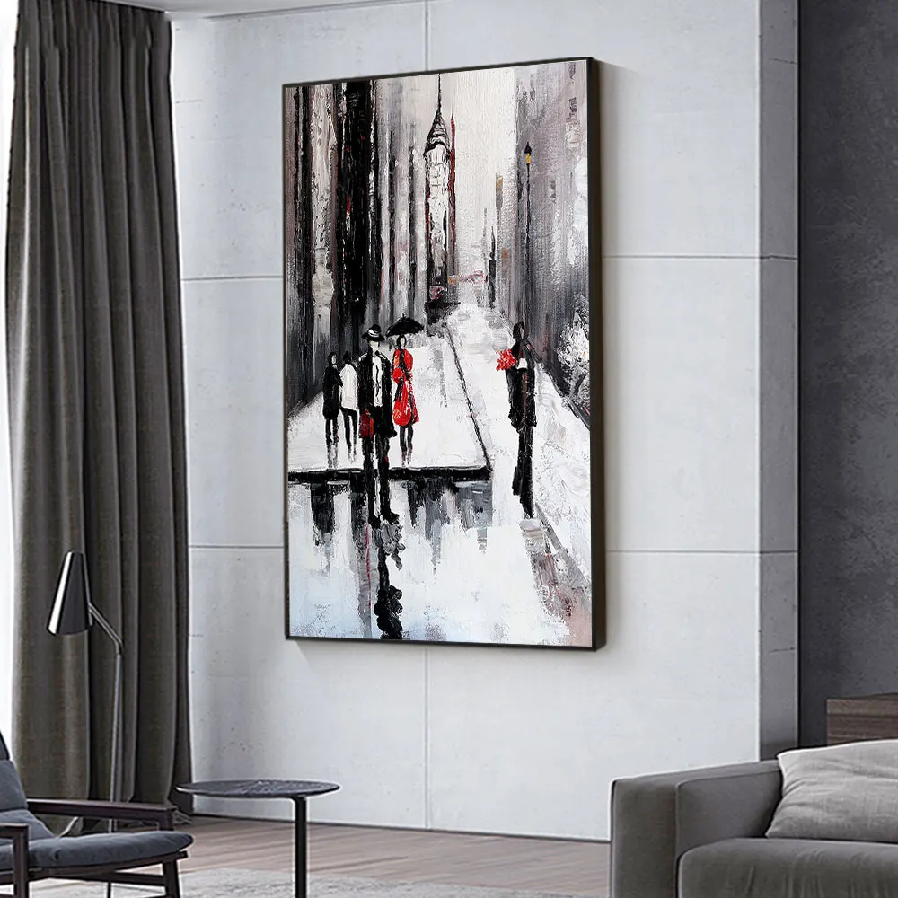 

100% Hand painted Oil Painting Abstract Nordic Building Canvas art Modern Scandinavian Oil Painting for Home Wall Decoration