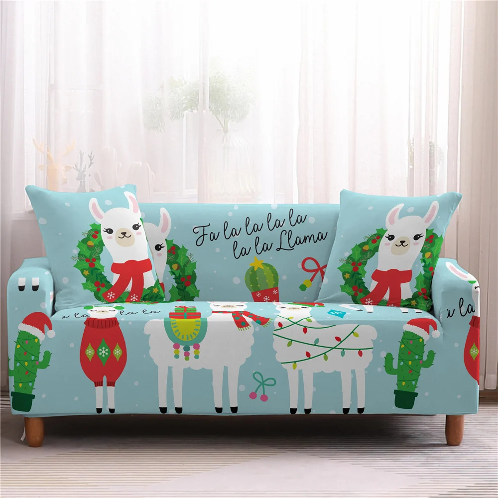

Cartoon Alpaca Printed Sofa Cover L-Shaped Couch Cover Christmas Decor Slip-Resistant 1/2/3/4 Seater Slipcovers For Living Room