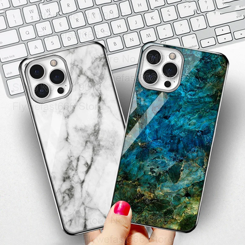 Модный мраморный чехол из закаленного стекла для iPhone 13 mini 11 12 Pro Max X XR XS 6 6s 7 8 Plus