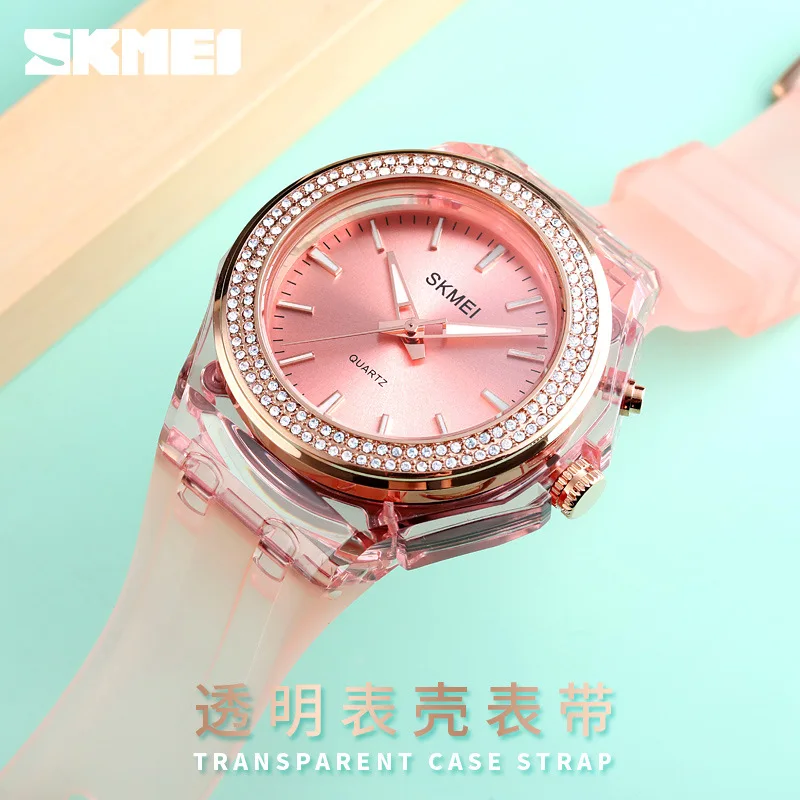 

SKMEI Rhinestone inlaid dial LED color lamp Fashion & Casual Water Resistant women watches Gift for lovers