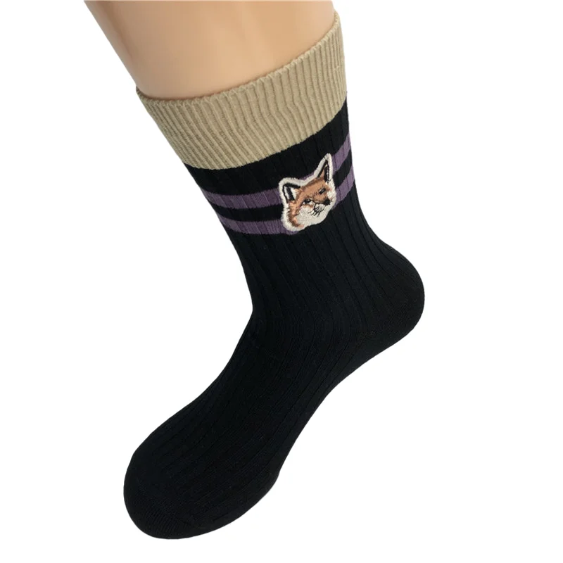 [37-42] New Double Needle Embroidered Cotton Socks Are Fashionable, New, Sports, Leisure And Comfortable, Street Fashion