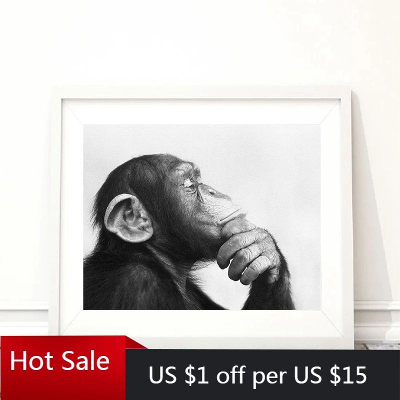 Обезьяна черно-белый фотопостер печать домашний Настенный декор Художественная