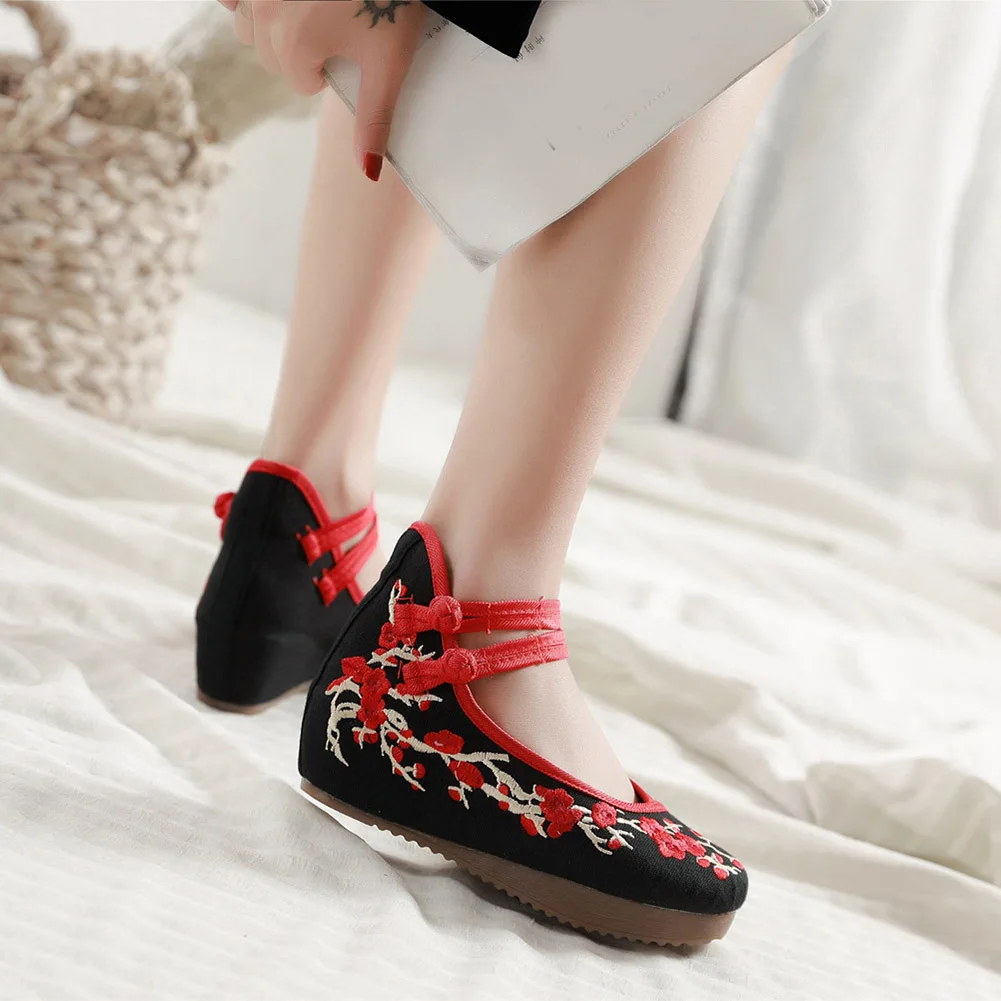 Женские холщовые туфли на танкетке с двумя ремешками | Обувь