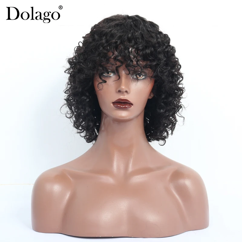 Deep Curly Human Hair Wigs Short Bob Wig Full Machine Made With Bangs Fashion Style 150% Density For Women Natural Color |