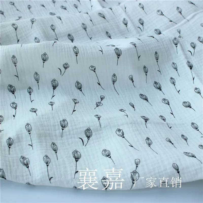 100% хлопок двухслойная марлевая ткань с принтом креп текстурная со складками x