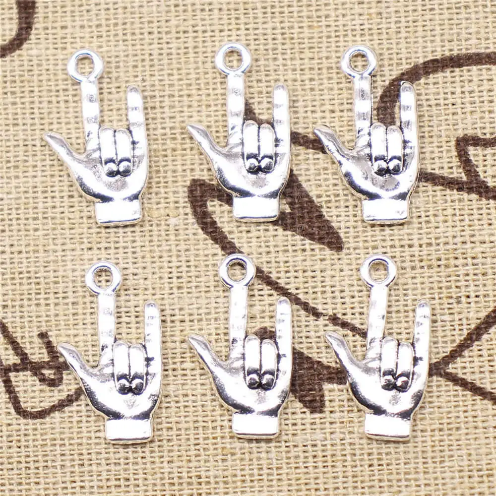 

Pendants For Jewelry 22x13mm I Love You Gesture Charms Antique Silver Color 10pcs