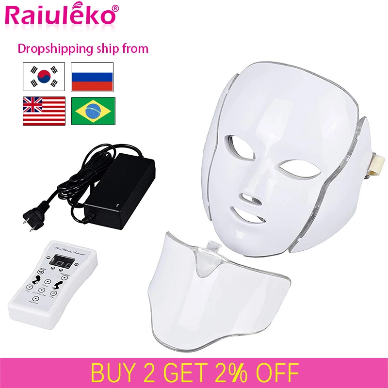

7 Colors LED Facial Mask Photon Therapy Anti-Acne Wrinkle Removal Face Skin Care Tools Led Skin Rejuvenation Spa Mask Machine