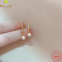 14k gold shell fake pearl drop earrings for women 925 sterling silver ear hook earings femme french style fine jewelry