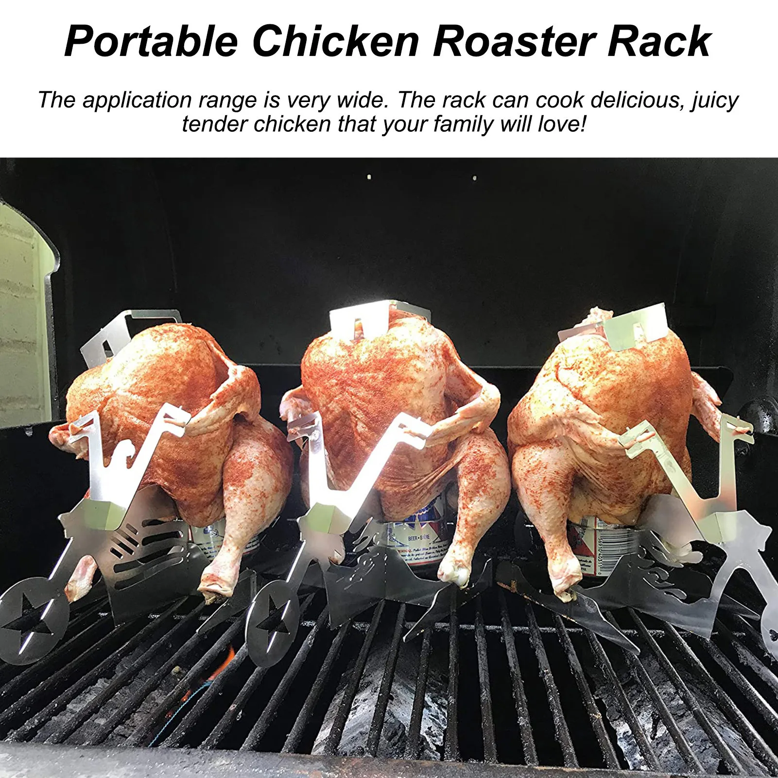 

Portable Chicken Stand Beer American Motorcycle BBQ Stainless Steel Rack With Glasses Indoor Outdoor Use Camping Accesorios