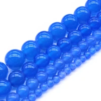 natural stone blue agates round loose beads 6 8 10mm pick size for jewelry making