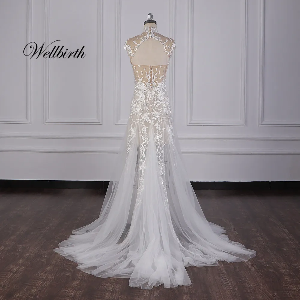 100% реальное изображение Wellbirth Vestido de novia милое tull молния сзади Русалка свадебное