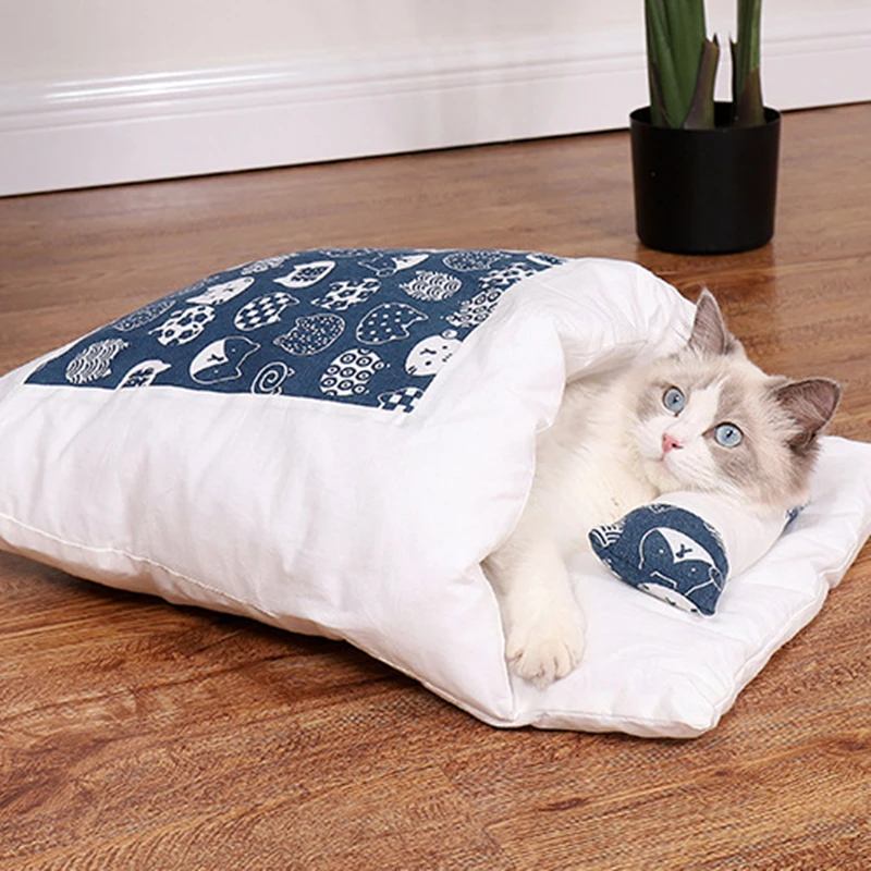Японская кровать для кошек зимний съемный теплый спальный мешок глубокого сна