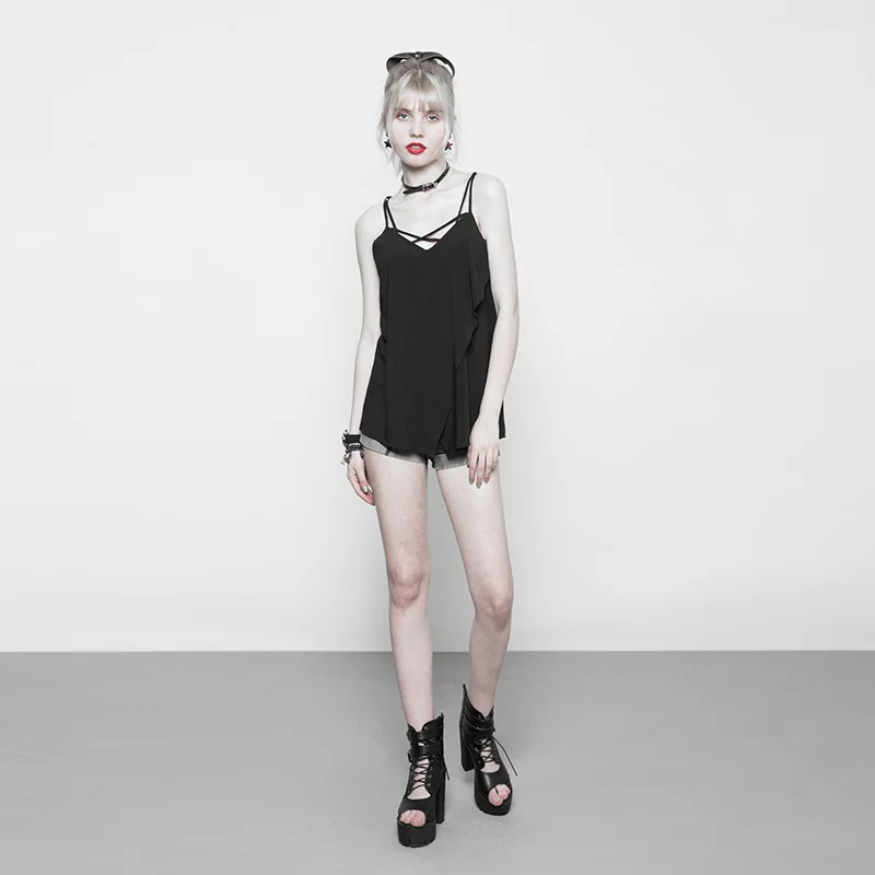 Женский жилет на бретельках в стиле панк с линейным дизайном подвеской из хлопка