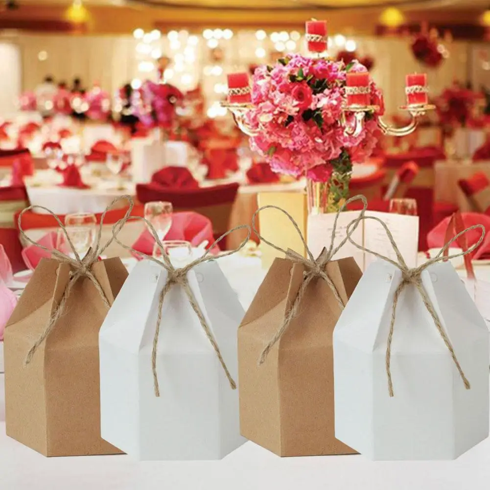 

1pcs Kraft Paper Package Cardboard Box Lantern Hexagon Box Gift Candy Valentine's Supplies Favor And Christmas Wedding Part B3f2