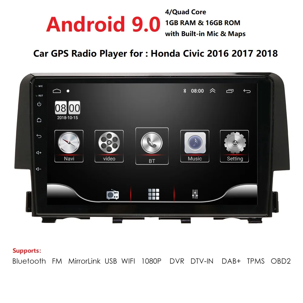 Автомобильный радиоприемник 2din android9.0 автомобильный мультимедийный плеер gps навигация для Honda Civic автомобильный монитор головное устройство usb dvr dvbt