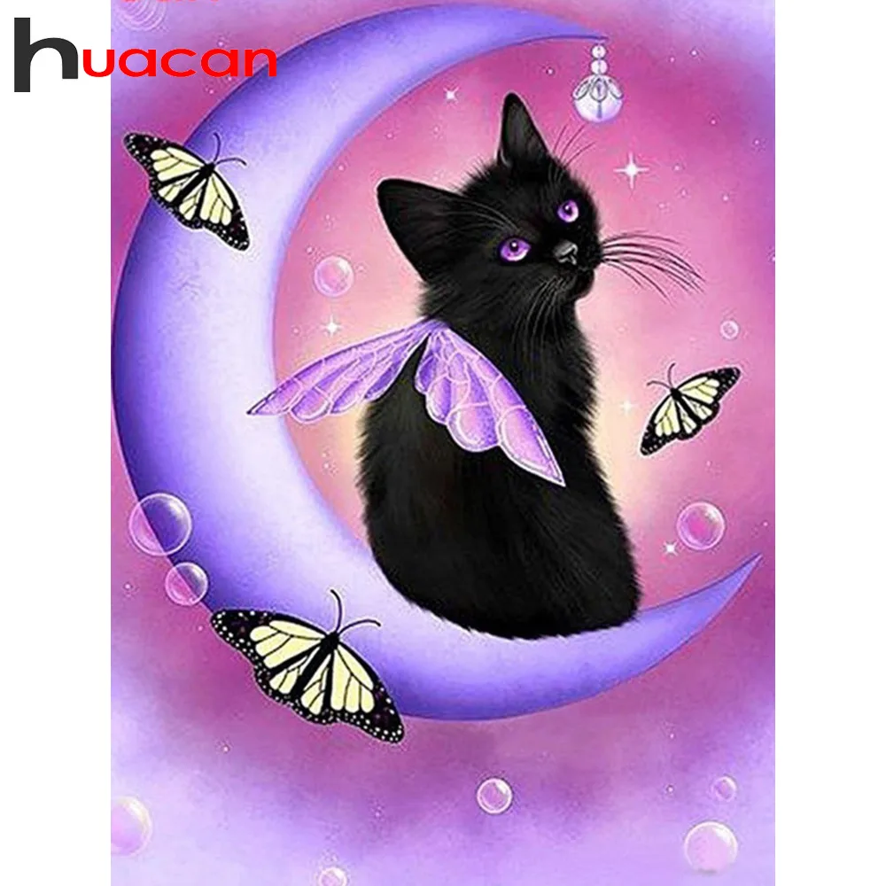 Алмазная картина Huacan Cat с Луной Новое поступление мозаика мультяшная вышивка