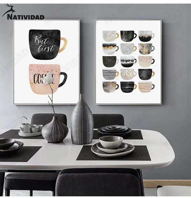 

Nordic Painting Art Coffee Cup Canvas Painting Cute Afternoon Tea Poster Print Restaurant Wall Art Picture Kitchen Cafe Decor