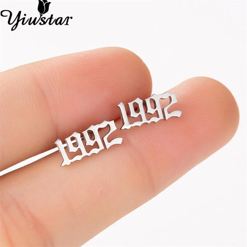 

Stainless Steel Earing Year Number Stud Earrings For Women Male Custom Year 1980 1989 1994 1999 Birthday Gift From 1980 To 2010
