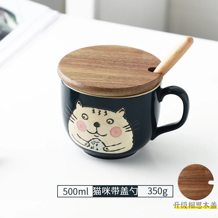 

Cute Japanese Coffee Mugs Cartoon Personalized Ceramic Nordic Large Handle Milk Cup Kubek Do Kawy Drinkware With Lid EC50BZ